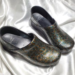 DANSKO metallic black gold blue floral multicolor clogs 42 / 11.5 12